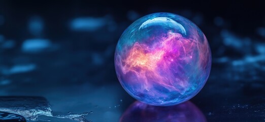 Poster - colorful cosmic bubble with swirling nebula patterns on dark background
