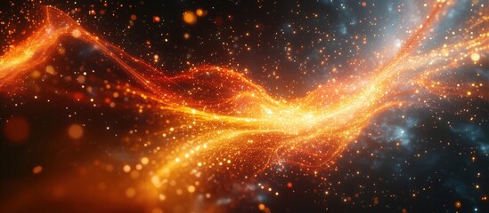 Poster - Cosmic energy waves with glowing particles in vibrant orange and blue hues