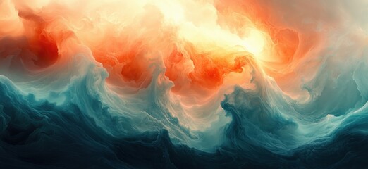 Poster - vibrant abstract ocean waves with fiery sunset colors and dynamic movement