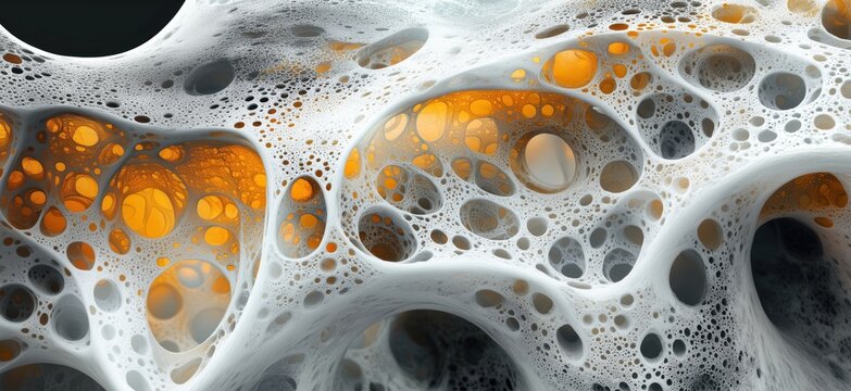 Abstract organic structure with glowing orange elements and intricate white textures