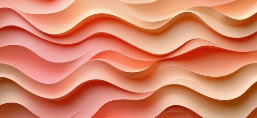 Poster - abstract wavy paper texture in soft peach and coral tones for design backgrounds