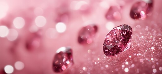 Poster - Stunning pink diamond on sparkling background with blurred gems and bokeh effect