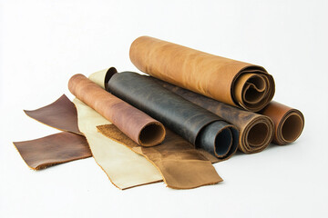 Poster - Rolled and flat sheets of leather in various colors and textures Generative AI