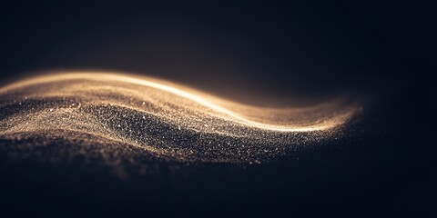Poster - Golden Light Stream: A mesmerizing wave of golden particles flows gracefully against a deep, dark backdrop, forming a captivating abstract representation of energy and movement.