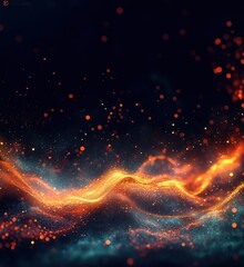 Poster - Abstract glowing wave with orange and blue particles creating dynamic visual effects