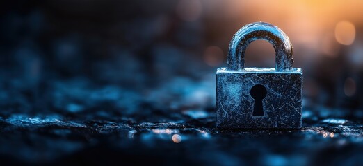 Fototapete - Close-up of metallic padlock on textured surface with blurred background and warm light