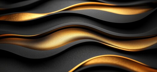 Poster - Elegant black and gold wave patterns showcasing modern design and texture