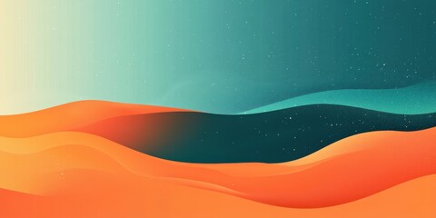 Poster - Abstract Desert Landscape: An aesthetic abstract artwork showcases a minimalistic desert landscape with fluid lines and calming teal and orange colors, evoking a sense of serenity and wonder.