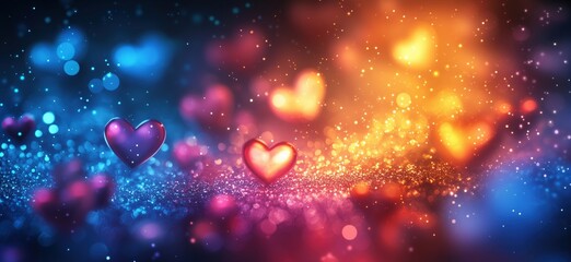 Poster - Colorful heart shapes with sparkling bokeh background for romantic themes