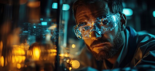 Poster - scientist in futuristic glasses analyzing data in laboratory environment