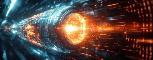 Poster - Futuristic propulsion system with glowing energy core and dynamic motion effects