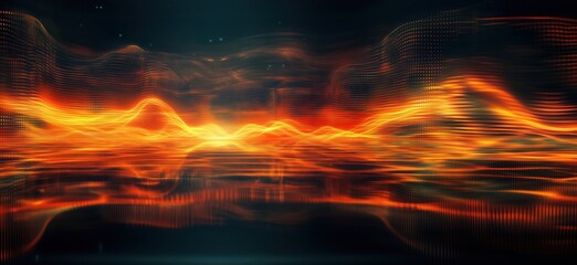 Poster - Abstract digital wave patterns in vibrant orange and red hues with glowing effects