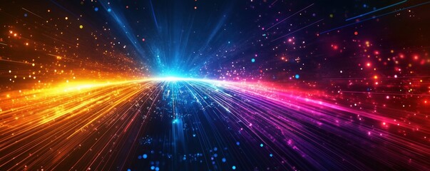 Poster - Vibrant abstract light trails creating dynamic energy and motion in digital space