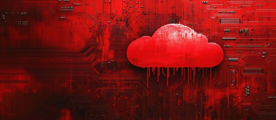 Aufkleber - Red cloud symbol on circuit board background representing digital technology and data storage