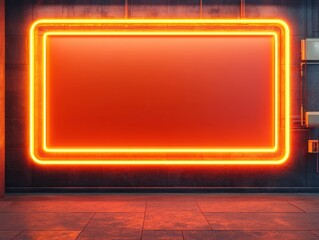 Poster - Neon Frame's Radiant Glow: A vibrant neon frame casts a warm, inviting light against a textured surface, evoking a sense of urban design and artistic expression.