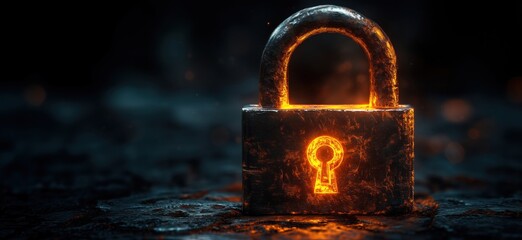 Fototapete - Glowing padlock symbolizing security and protection in dark environment