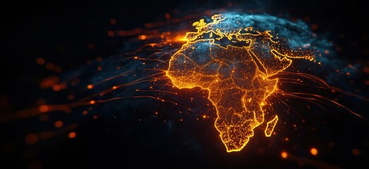 Poster - Illuminated Map of Africa with Digital Connections and Network Lines