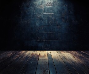 Poster - dark room: dark room with wooden floor and a texture wall create an ideal stage for conceptual, prod