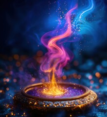 Poster - Magical swirling smoke and vibrant colors emanating from ornate bowl
