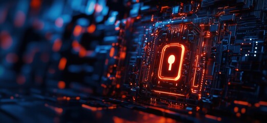 Fototapete - Digital lock symbol on circuit board background representing cybersecurity and data protection