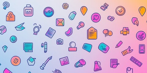 Poster - graphic element collection: an array of playful graphic elements in a rainbow of pastel colors, scat