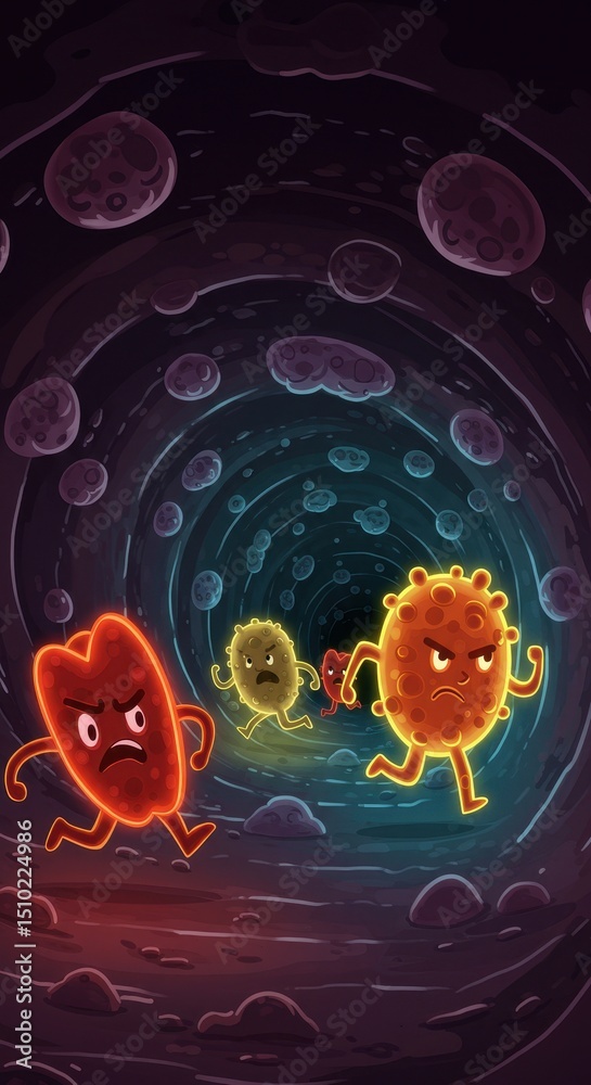 Angry Microbes Racing Through a Body's Vessel Stock Illustration ...
