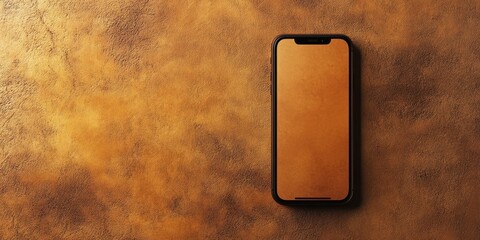 Poster - Elegant Smartphone on a Textured Surface: A sleek, modern smartphone rests gracefully upon a richly textured, earth-toned surface, the perfect combination of technology and style.