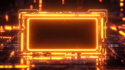 Fototapete - digital display in cyber world: a glowing rectangular display embedded in a complex electronic circu