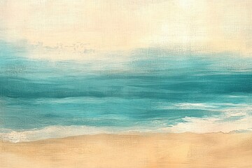Poster - Serene Coastal Canvas: An artistic depiction of a tranquil seascape, capturing the seamless meeting of the sea and sky in a minimalist yet evocative style.