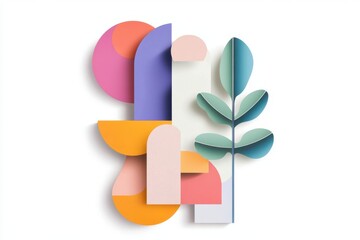 Poster - abstract botanical composition: a vibrant and artistic paper cut-out composition, showcasing an arra