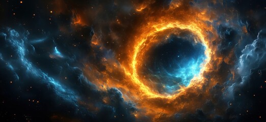 Poster - Stunning cosmic vortex with fiery orange and cool blue hues in deep space