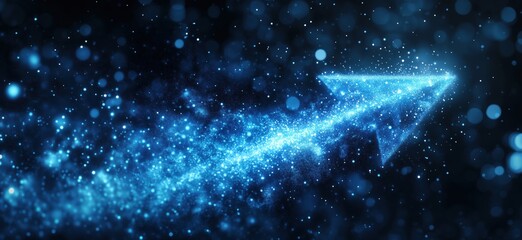 Poster - Glowing blue arrow with sparkling particles representing direction and progress
