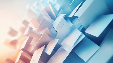 Poster - Abstract Geometric Harmony: An abstract composition of layered rectangular forms in shades of blue, hinting at structure and depth, creating a feeling of complexity.