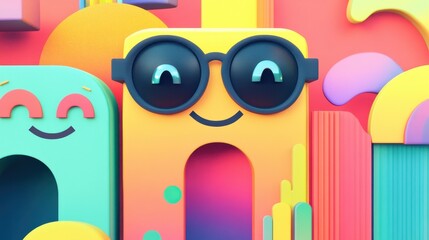 Poster - playful abstract characters: a vibrant and whimsical composition of cheerful abstract characters wit