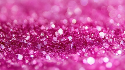 Poster - Glittering Radiance: A mesmerizing macro shot reveals a dazzling cascade of shimmering, pink glitter particles, creating an abstract and captivating display of light and texture.