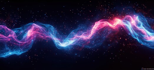 Poster - Colorful cosmic wave of light and energy in deep space with stars