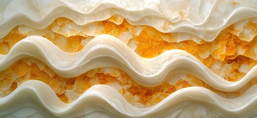 Poster - Abstract wavy patterns in translucent onyx stone with warm orange hues