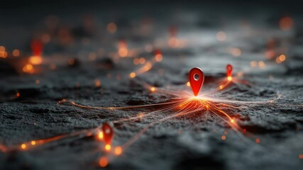 Poster - Network connections highlighted by glowing map pins, illustrating global communication and navigational technology innovation