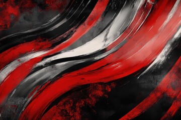 Poster - abstract swirls of color: dynamic brushstrokes in vibrant red and cool black weave a tapestry of emo