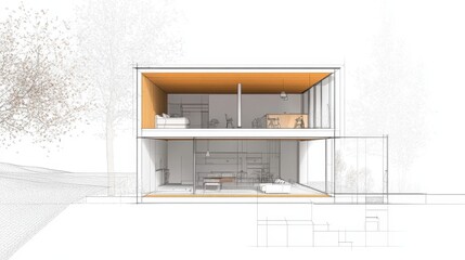 Poster - modern architectural blueprint: detailed blueprint of a sleek, modern house, revealing its innovativ