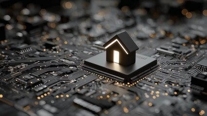 Poster - Futuristic representation of smart home technology, where technology manages energy consumption and home automation systems for a secure life