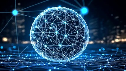 Wall Mural - Digital Network Sphere With Glowing Nodes