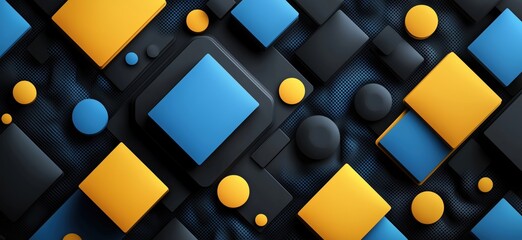 Poster - Geometric abstract background with blue, yellow, and black shapes in modern design