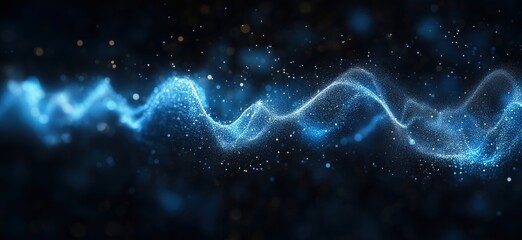 Poster - Abstract blue wave of particles creating dynamic light effects in dark background