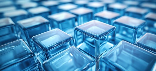 Poster - Blue glass cubes arranged in a grid pattern creating a modern abstract background