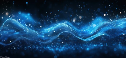 Poster - Blue abstract wave background with sparkling particles and light effects