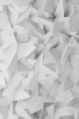 Poster - 3D geometric pattern in white and gray tones with triangles, pyramids and edges. 3D rendering abstract background for digital art, posters, or innovative product displays.