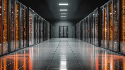 Poster - Immerse yourself in the heart of data infrastructure with this symmetrical server room interior, showcasing the power of modern computing