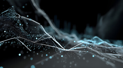 Poster - Digital Landscape: A mesmerizing digital rendering of a stylized landscape, showcasing intricate lines and flowing forms in shades of blue and white.