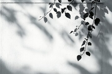 Poster - Nature's Embrace: An artful interplay of light and shadow casts a serene silhouette of leaves and stems dancing across a wall, a perfect embodiment of nature's gentle touch.